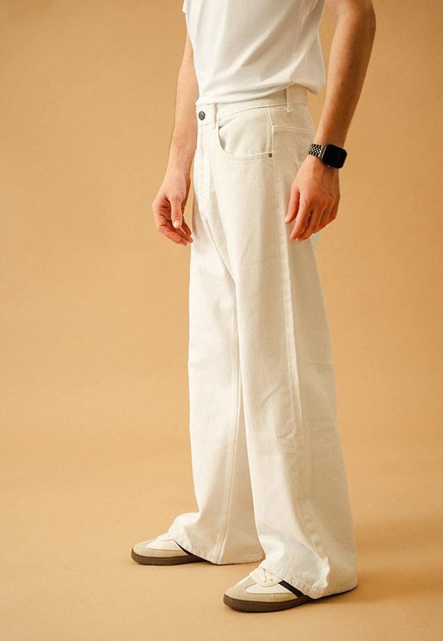 Straight Fit Wide Leg Jeans - White