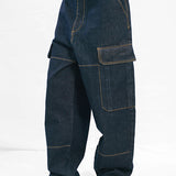 Relaxed Fit Cargo Jeans - Raw Denim