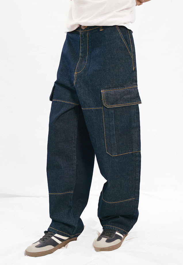 Relaxed Fit Cargo Jeans - Raw Denim