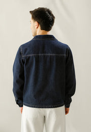 Denim Jacket With Contrast Thread - Wrinkle Wash