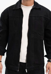 Cropped Fit Denim Jacket - Black