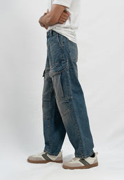 Loose Fit Baggy Cargo Trouser - Blue Tint