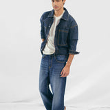 Wide Leg Pleated Jeans - Dark Blue