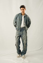 Denim Bomber Jacket - Faded Blue Tint