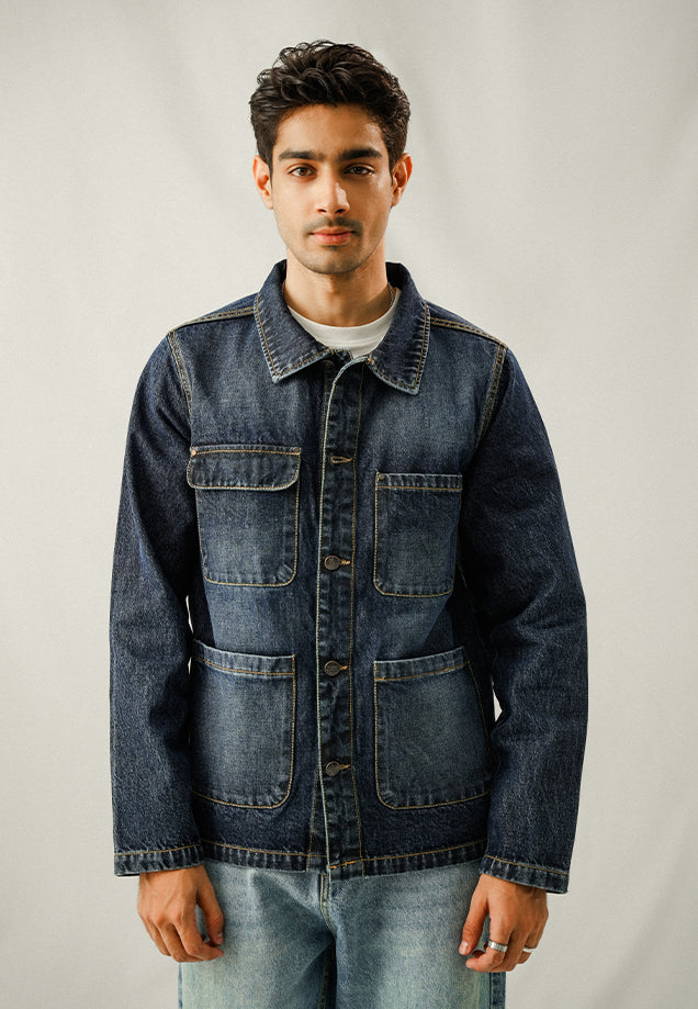 Multi Pocket Over Shirt  - Washed Out Denim Blue