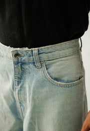 High Rise Straight Fit Cargo - Light Blue Tint Wash