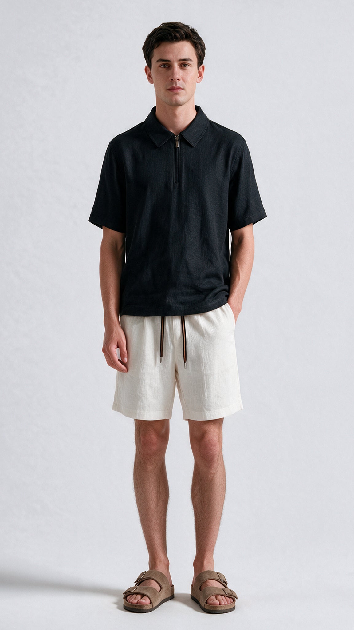 Quarter Zip Polo - Black