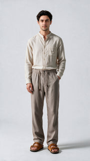 Dress Linen Pant - Ivory Brown
