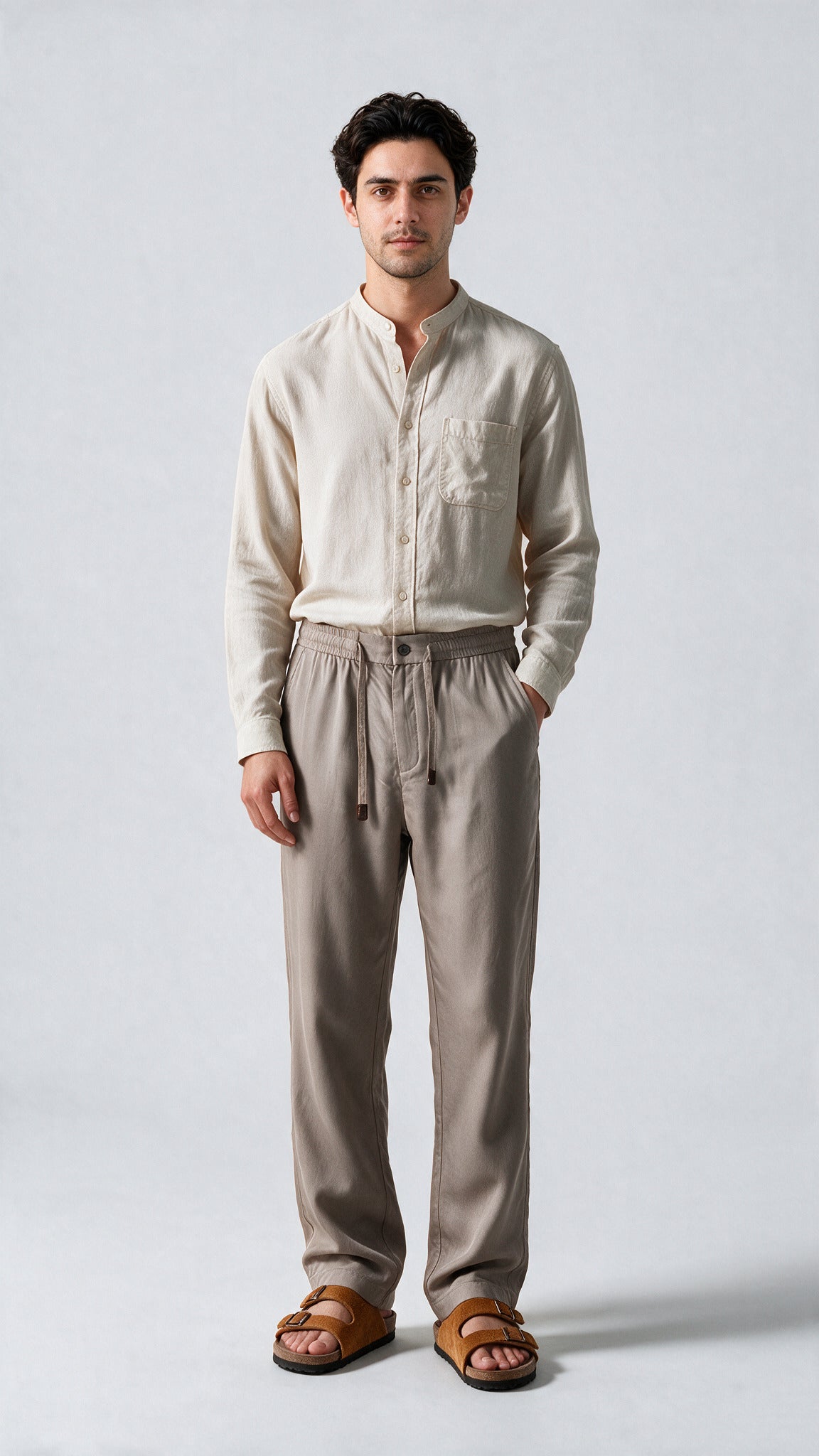 Dress Linen Pant - Ivory Brown