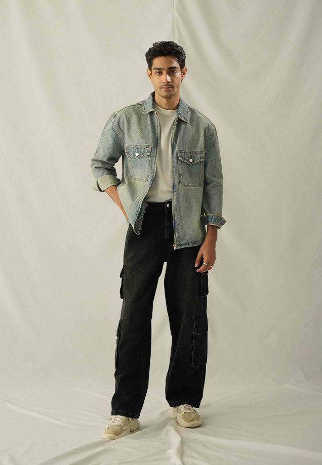 Relax Fit Zip Up Over Shirt  - Tint Over Dyed