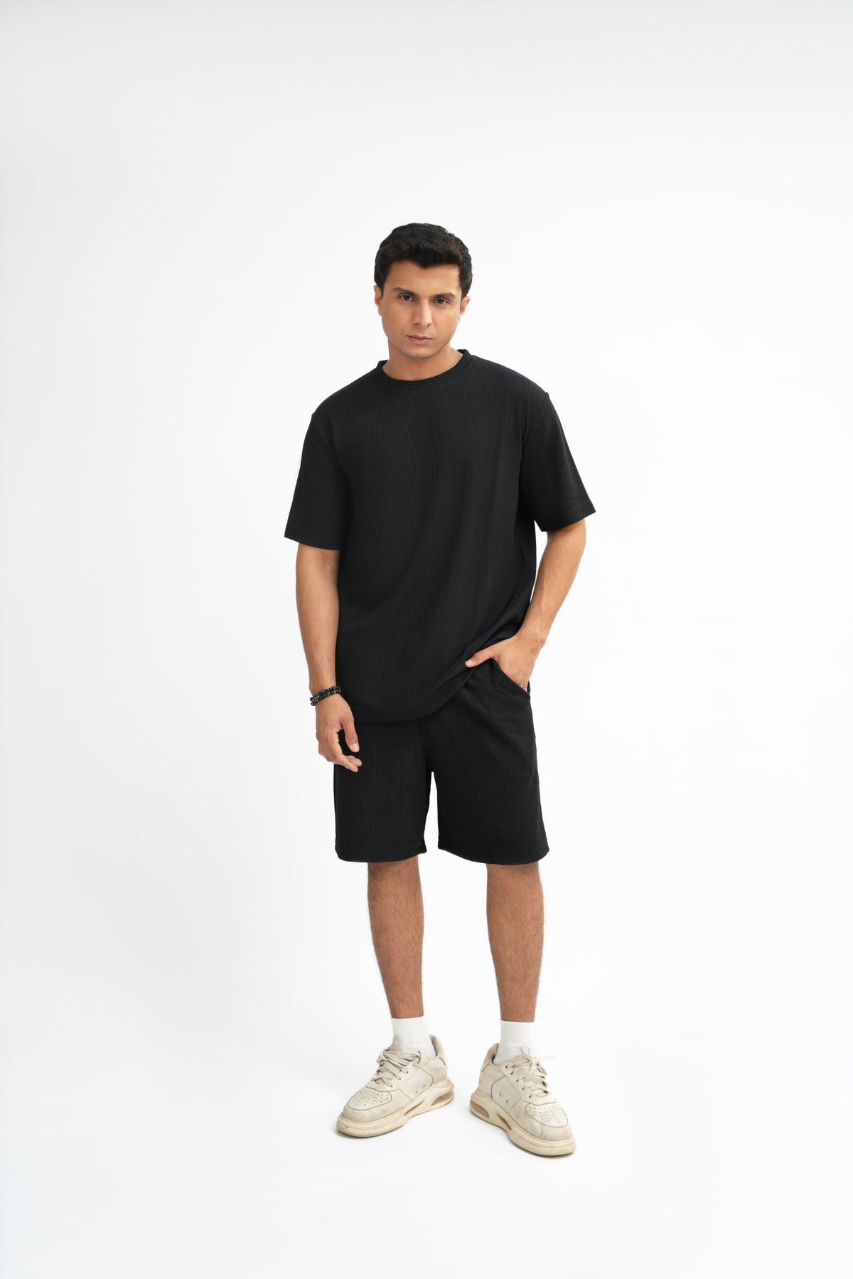 Waffle Knit Twin Set - Classic Black