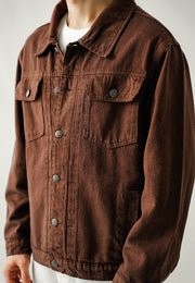 100% Cotton Denim Jacket - Brown Over Dyed