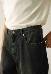 High Rise Straight Fit Cargo - Black stone wash