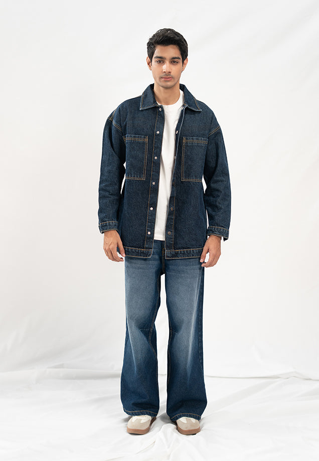 Oversized Denim Shirt - Dark Blue