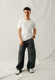 Baggy Cargo Mid Seam Jeans - Dark Blue Tint