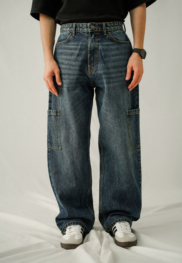 Box Cargo Pocket Baggy Fit - Denim Stone Wash