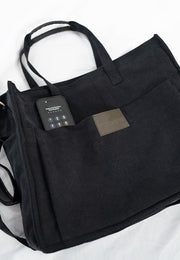 Oversized Denim Laptop Bag - Black