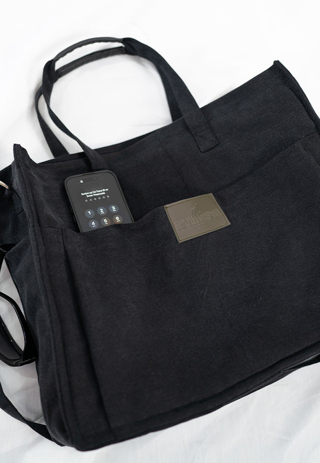 Oversized Denim Laptop Bag - Black