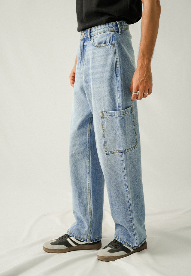 Box Cargo Pocket Baggy Fit - Mid Blue Wash