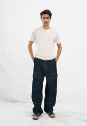 Relaxed Fit Cargo Jeans - Raw Denim