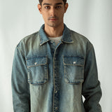 Denim Over Shirt With Flap Pockets Overdyed