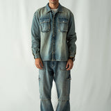 Denim Over Shirt With Flap Pockets Overdyed