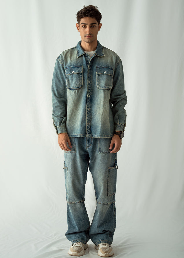 Denim Over Shirt With Flap Pockets Overdyed