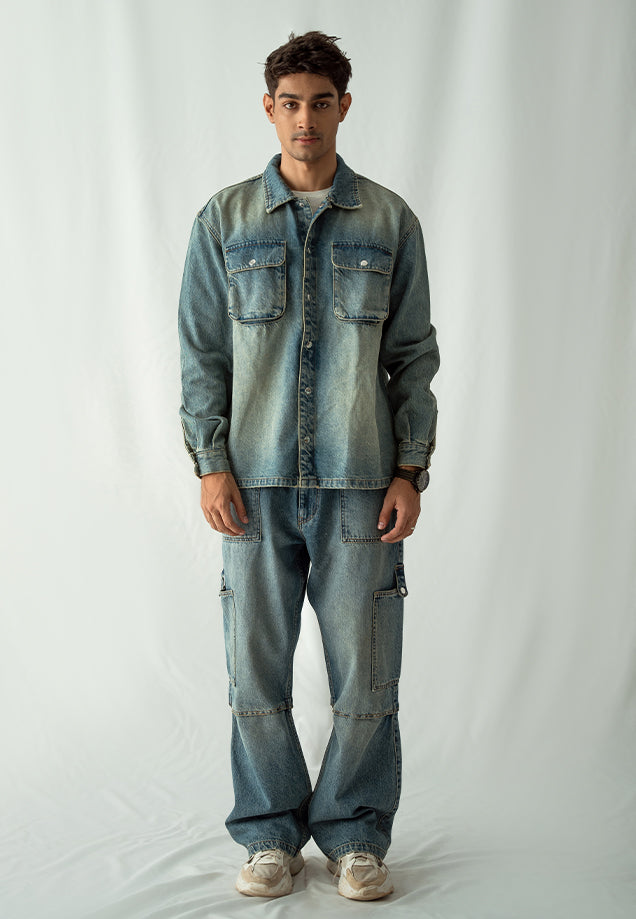 Denim Over Shirt With Flap Pockets Overdyed