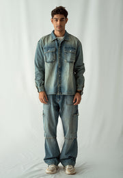 Denim Over Shirt With Flap Pockets Overdyed