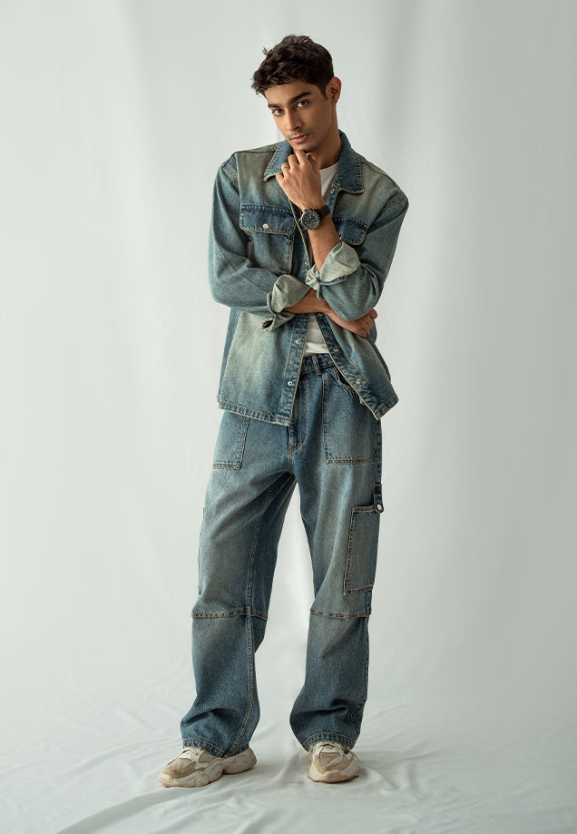 Denim Over Shirt With Flap Pockets Overdyed