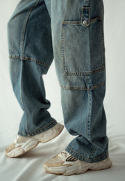 Straight Fit Cargo Pocket Jeans Tint Over Dyed