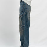Loose Fit Baggy Cargo Trouser - Blue Tint