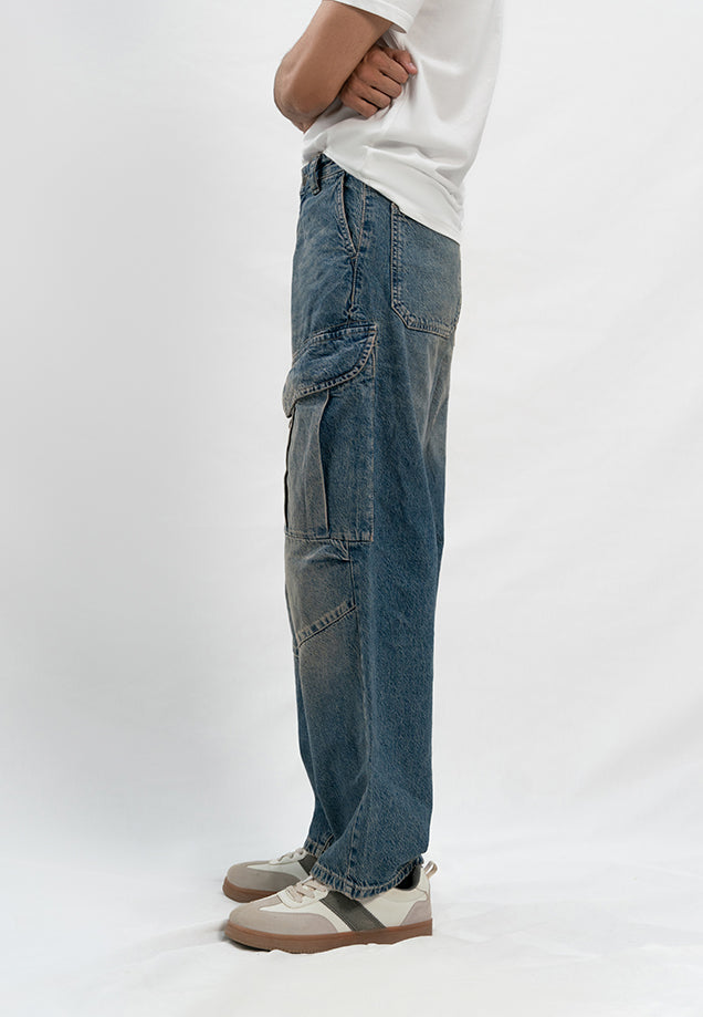 Loose Fit Baggy Cargo Trouser - Blue Tint