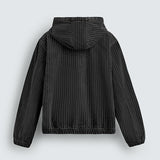 Stripe Textured Denim Hoodie Jacket - Black