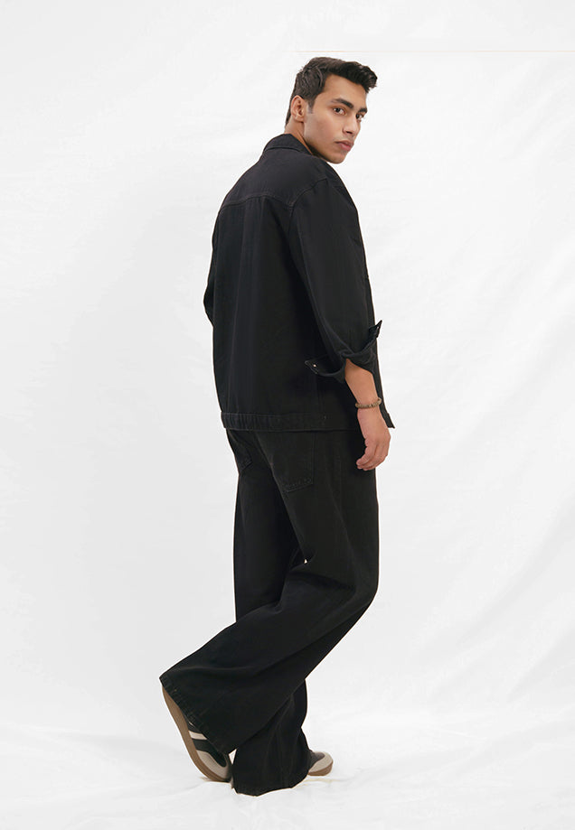 Cropped Fit Denim Jacket - Black