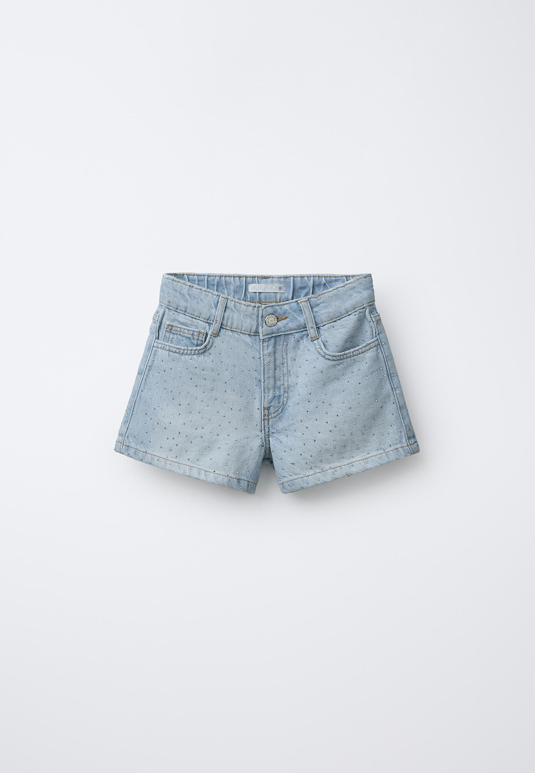 Shiny Studs Denim Shorts – Faded Light Blue