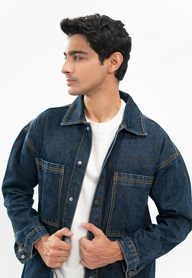 Oversized Denim Shirt - Dark Blue