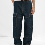 Relaxed Fit Cargo Jeans - Raw Denim