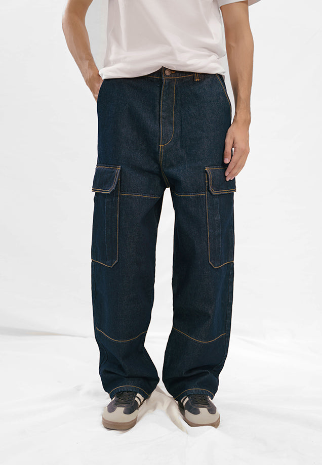 Relaxed Fit Cargo Jeans - Raw Denim