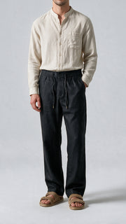 Fluid Linen Casual Pants - Black