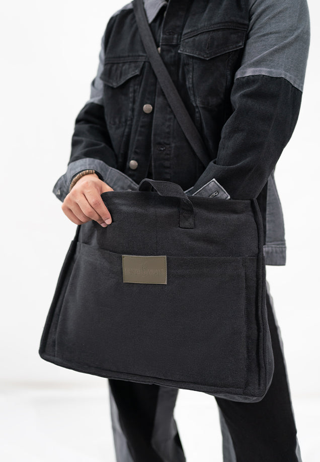 Oversized Denim Laptop Bag - Black