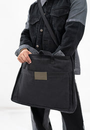 Oversized Denim Laptop Bag - Black