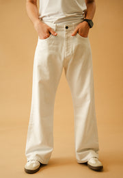 Straight Fit Wide Leg Jeans - White
