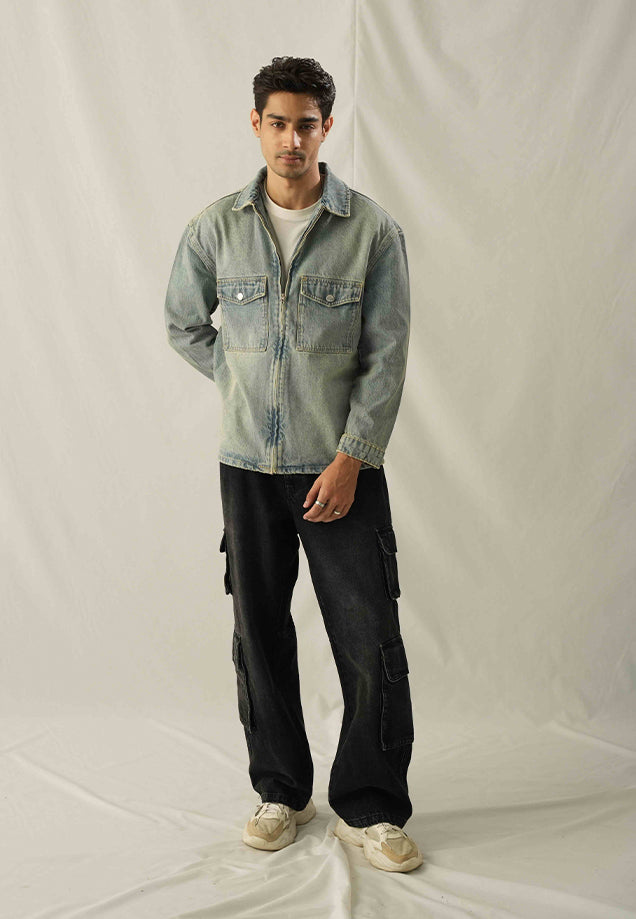 Relax Fit Zip Up Over Shirt  - Tint Over Dyed