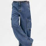Flare Fit Cargo Pockets - Denim Blue