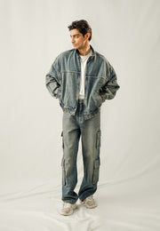 Denim Bomber Jacket - Faded Blue Tint