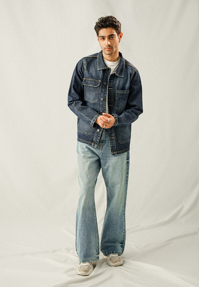 Multi Pocket Over Shirt  - Washed Out Denim Blue
