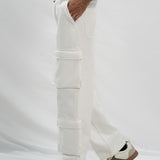 High Rise Straight Fit Cargo Jeans - White