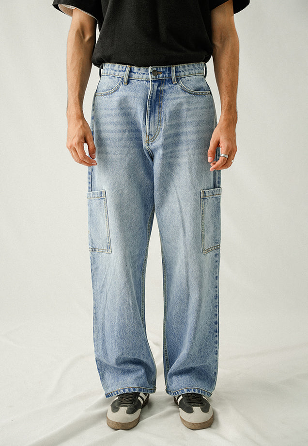 Box Cargo Pocket Baggy Fit - Mid Blue Wash