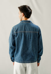 Denim Jacket With Contrast Thread - Wrinkle Wash